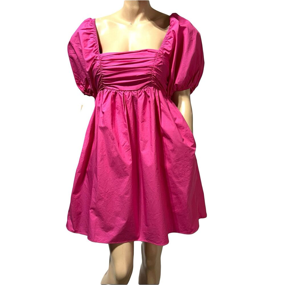 English Factory Women's Puff Sleeve Babydoll Mini Dress Size XS Fuchsia Pink NWT